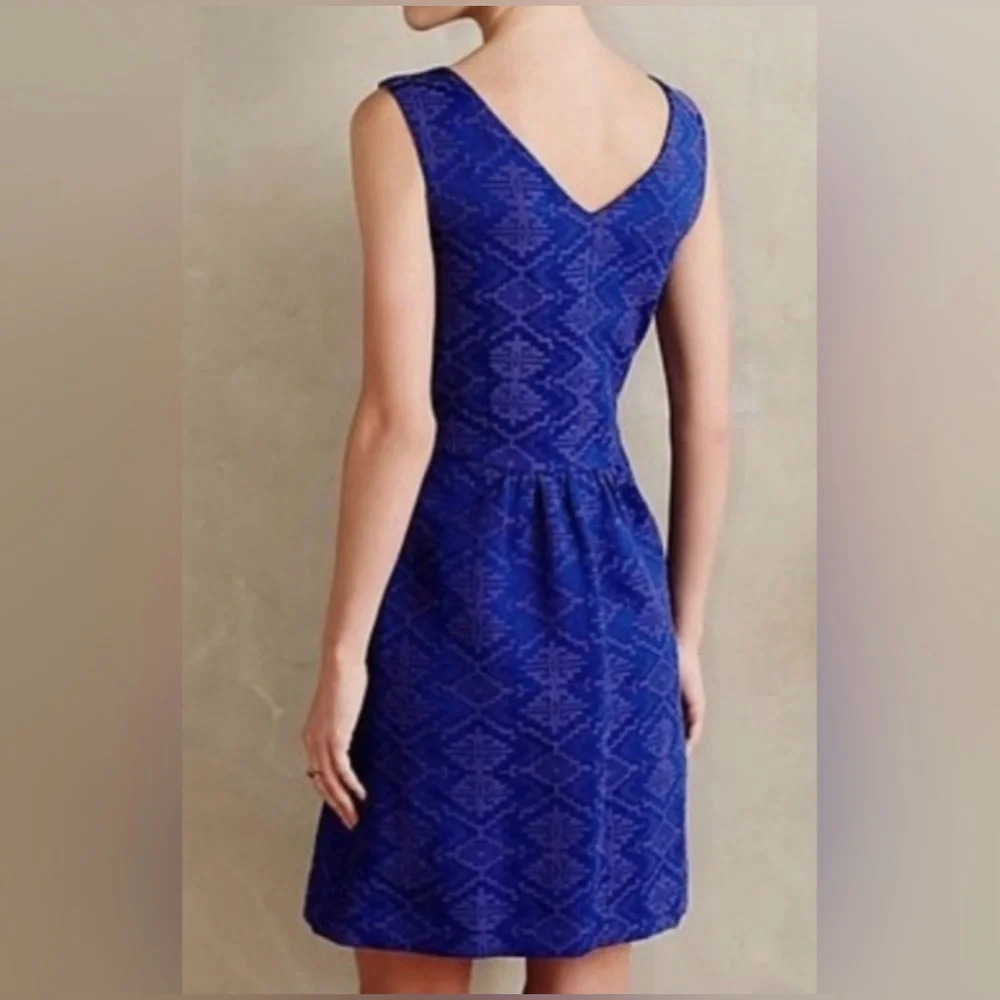 Anthropologie | Maeve | Blue Purple Averie Aztec Brocade Jaquard Dress